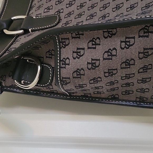 Dooney & Bourke Gray Canvas Black Leather Trim Satchel Shoulder Bag - Picture 7 of 16